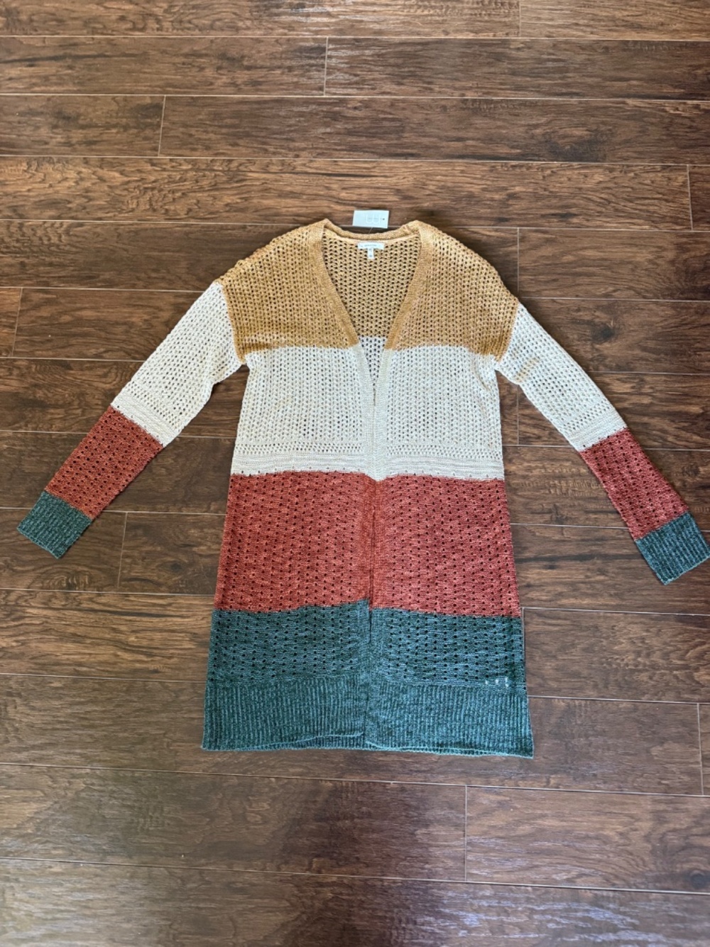 Maurices Colorblock Open Knit Long Cardigan Duster Sweater NWT M